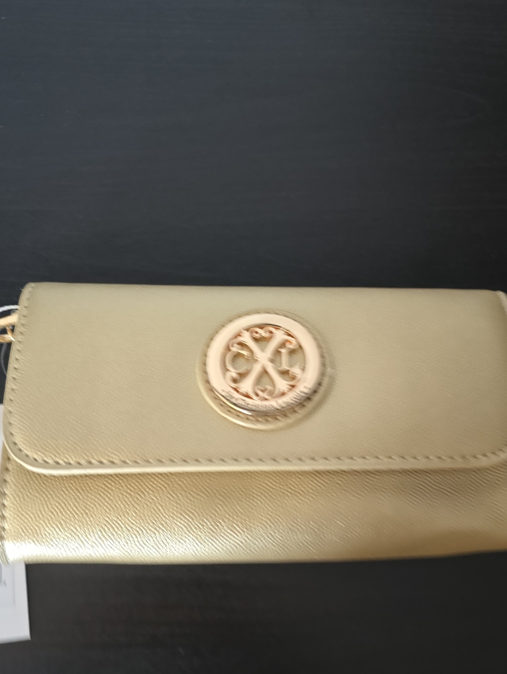 Christian LACROIX-Metallic Gold Women's Clutch Wallet with Round Emblem